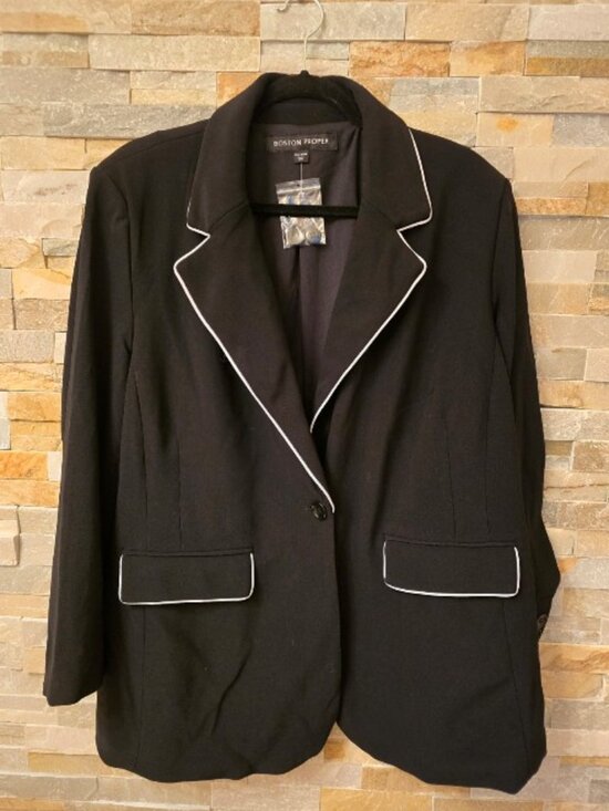 Boston Proper Size 20W Blazer Jacket Beyond Travel Piped Boyfriend Black NWT - Picture 3 of 8